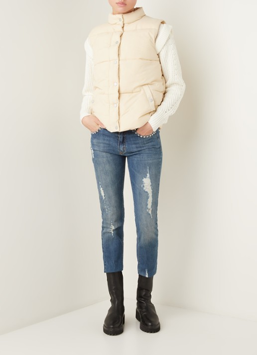 Neo Noir Frankie gewatteerde bodywarmer met steekzakken - voorkant 3 creme