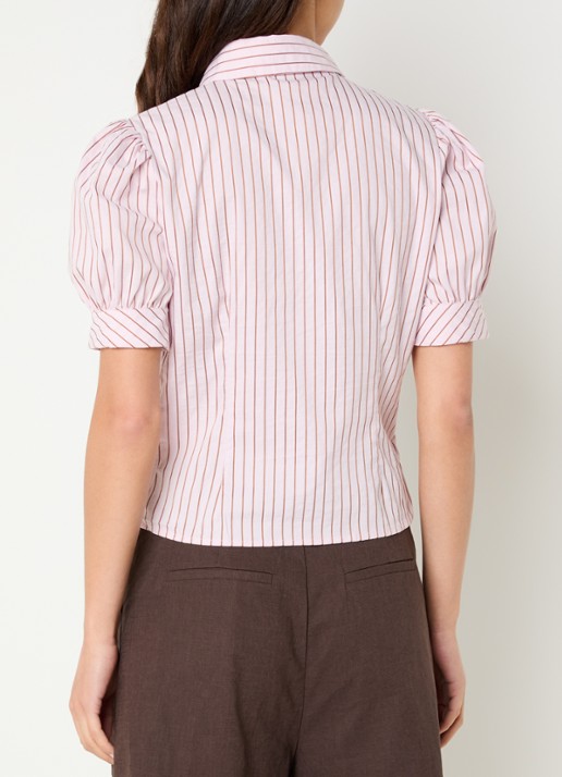 Neo Noir Frannie blouse met streepprint en ballonmouw - achterkant 3 lichtroze