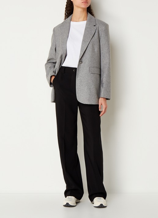 Neo Noir Gaby blazer in wolblend met klepzakken - voorkant 3 grijsmele