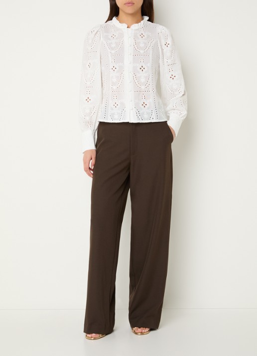 Neo Noir Gilda blouse met opengewerkt dessin - voorkant 3 wit