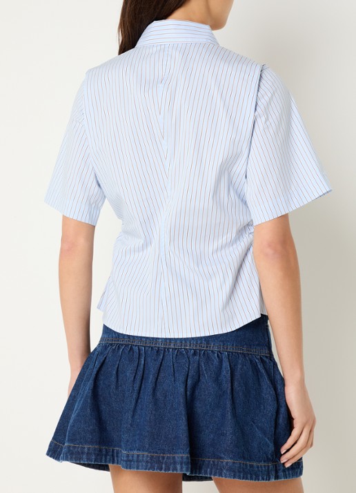 Neo Noir Hazel Stripe asymmetrische blouse met streepprint - achterkant 4 lichtblauw