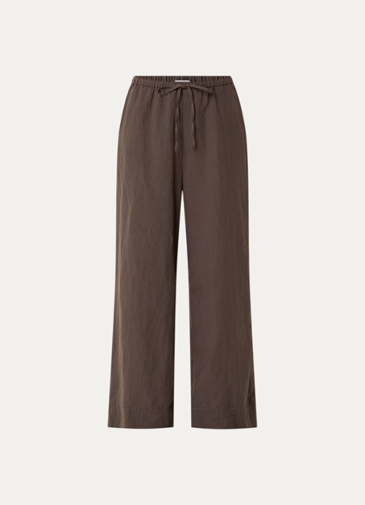 Neo Noir Heifa high waist wide fit broek in linnenblend met steekzakken  - voorkant 3 donkerbruin