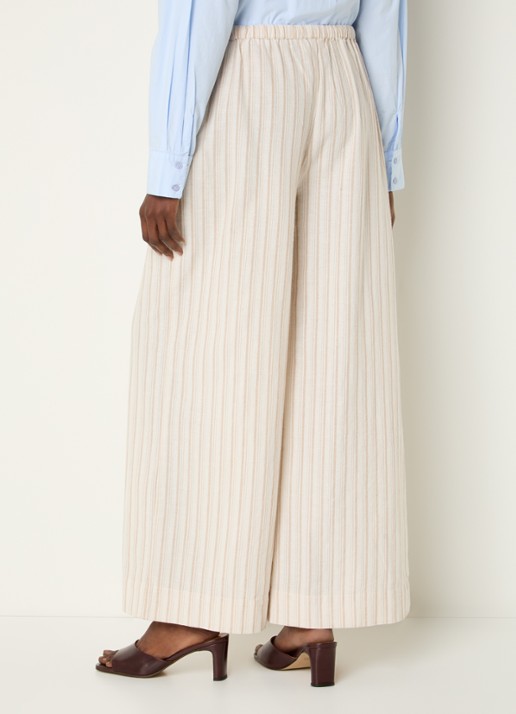 Neo Noir Heifa high waist wide fit broek in linnenblend met streepprint - achterkant zand