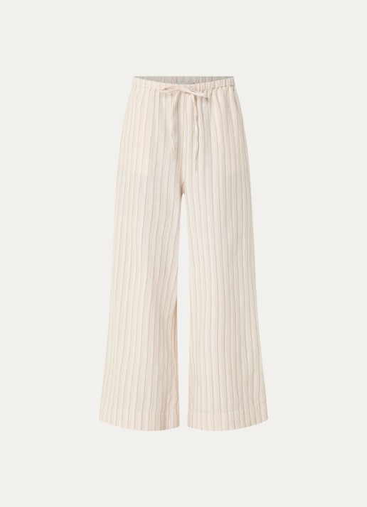 Neo Noir Heifa high waist wide fit broek in linnenblend met streepprint - voorkant 3 zand