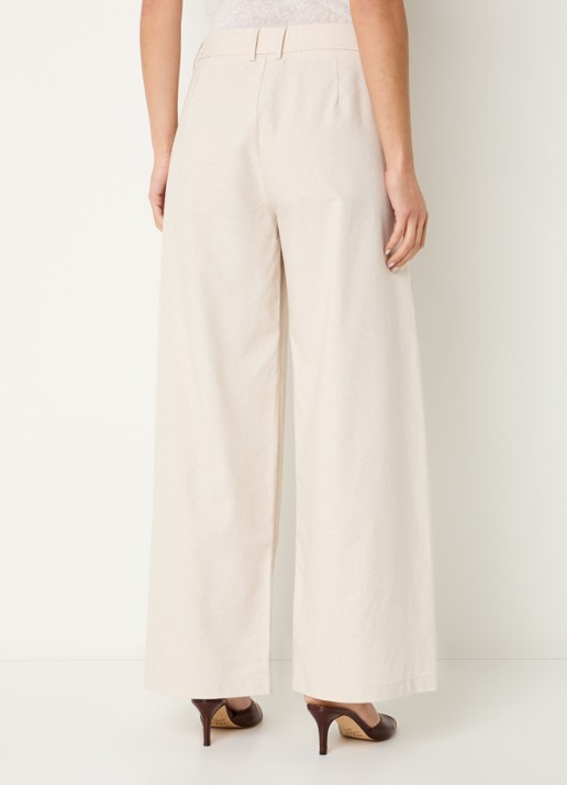 Neo Noir High waist wide fit broek in linnenblend met steekzakken - achterkant 2 gebroken wit