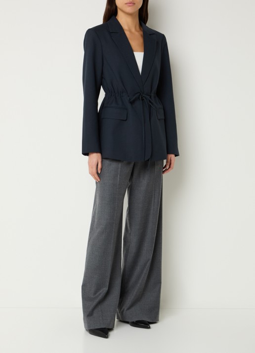 Neo Noir Jemmie blazer met schoudervulling en ceintuur - voorkant 4 donkerblauw