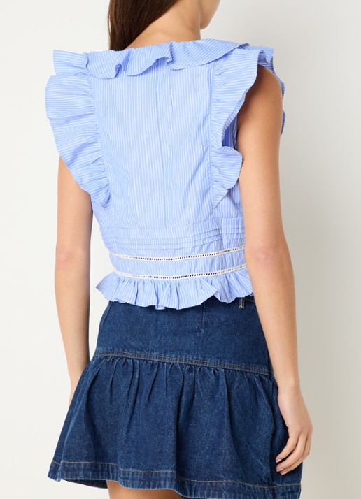 Neo Noir Jolia top met streepprint en volant - achterkant 3 lichtblauw