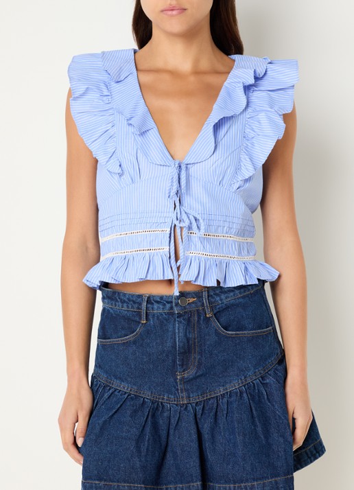 Neo Noir Jolia top met streepprint en volant