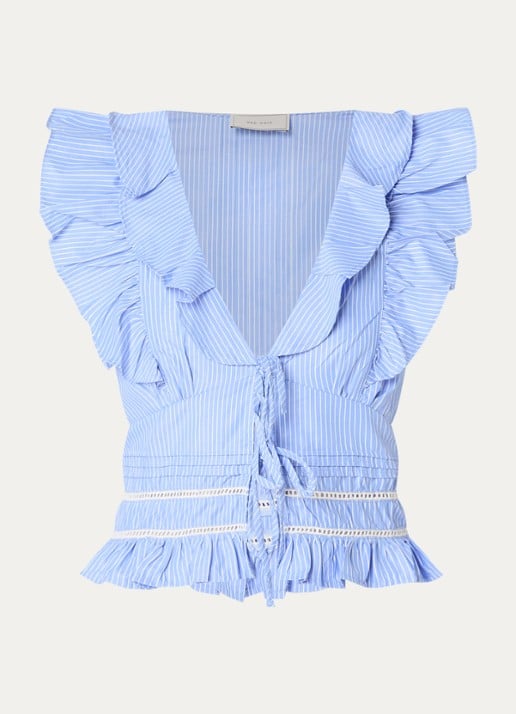 Neo Noir Jolia top met streepprint en volant - voorkant lichtblauw