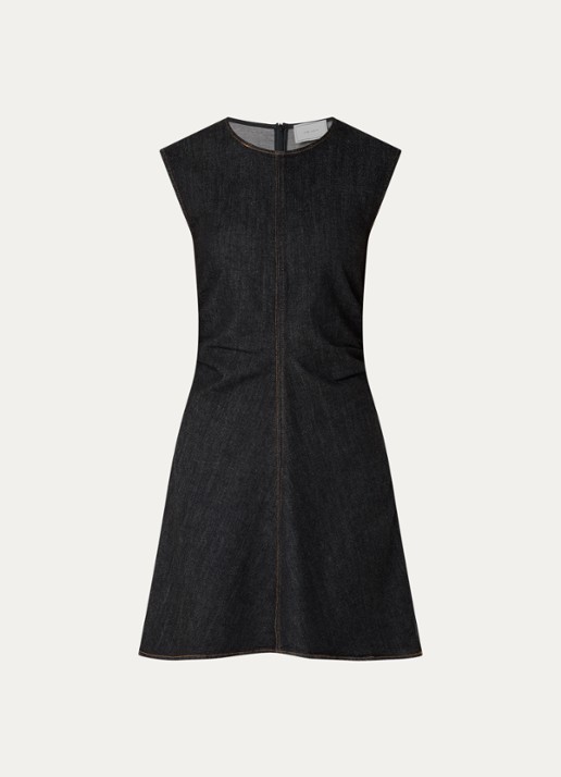Neo Noir Jubi mini jurk van chambray met plooidetail - voorkant 2 donkerblauw