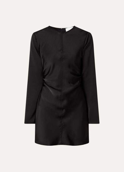 Neo Noir Jumari mini jurk van satijn met plooidetail - voorkant 2 zwart