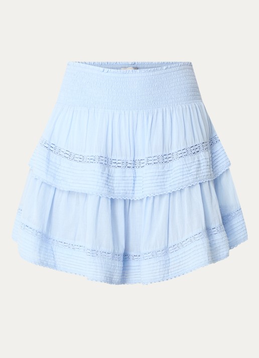 Neo Noir Kenia gelaagde minirok met broderie en smockwerk - voorkant 2 lichtblauw