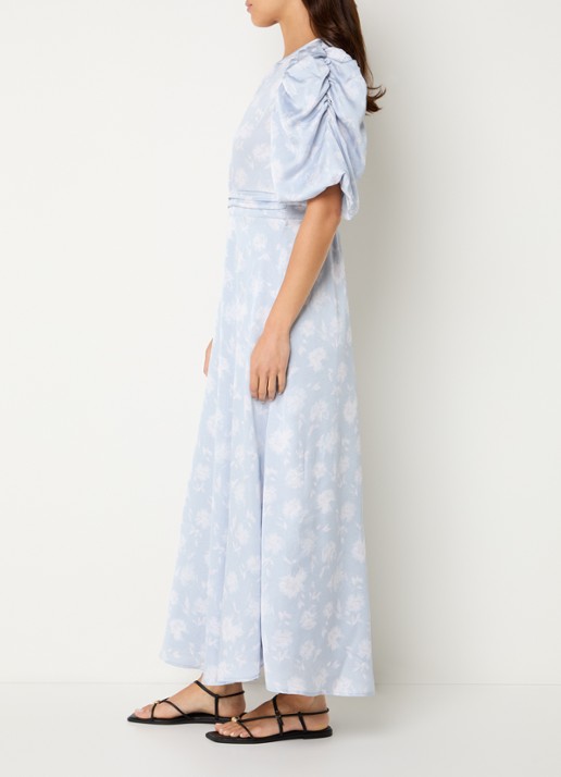 Neo Noir Kikka maxi jurk met bloemenprint - voorkant 4 lichtblauw