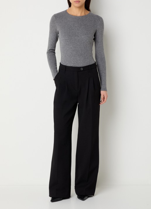 Neo Noir Kirrera ribgebreide top met stretch - voorkant 4 middengrijs