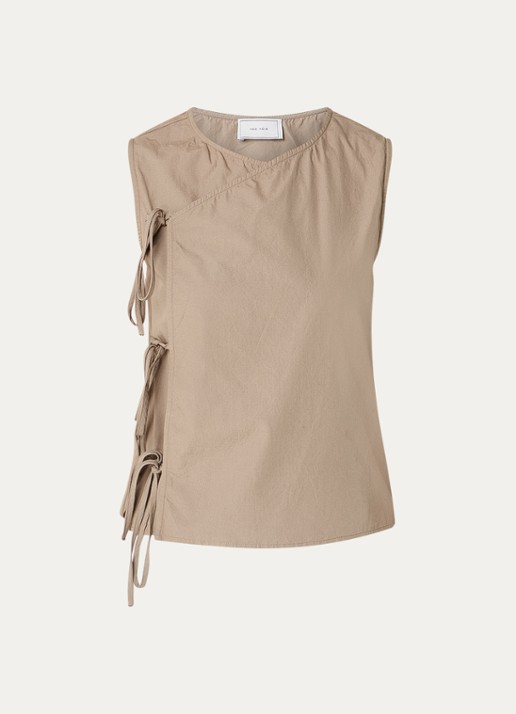 Neo Noir Lasa wikkel top met strikdetail  - voorkant 2 taupe