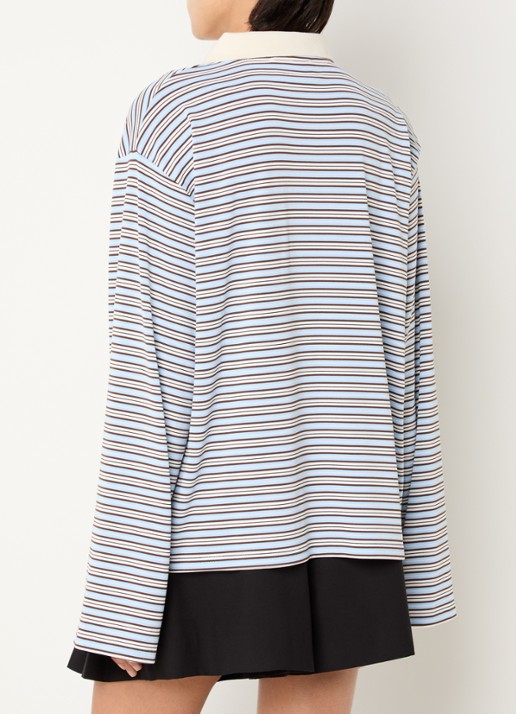 Neo Noir Lirenne polo met streepprint - achterkant 3 lichtblauw