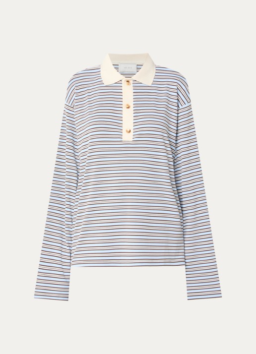 Neo Noir Lirenne polo met streepprint - voorkant lichtblauw