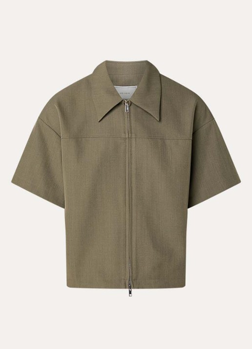 Neo Noir Madicken Structure blouse met rits - voorkant taupe