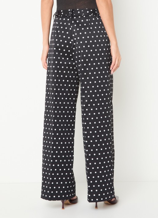 Neo Noir Malba high waist wide fit broek met ceintuur en stippenprint - achterkant 3 zwart