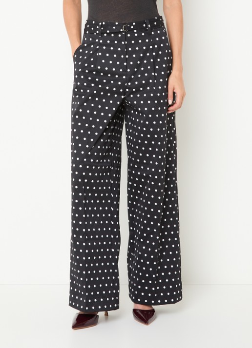 Neo Noir Malba high waist wide fit broek met ceintuur en stippenprint