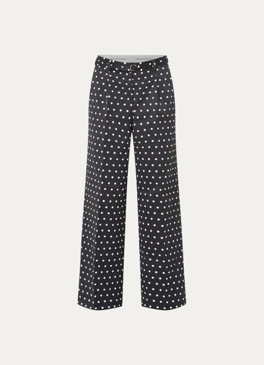 Neo Noir Malba high waist wide fit broek met ceintuur en stippenprint - voorkant zwart