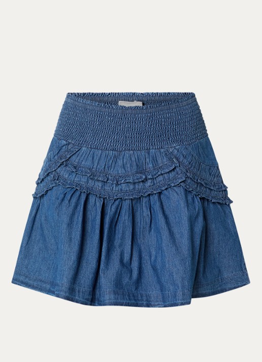 Neo Noir Maliah minirok van denim met smockwerk  - voorkant 2 indigo