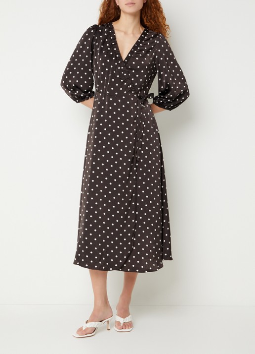 Neo Noir Malinga midi jurk met strikceintuur en stippenprint