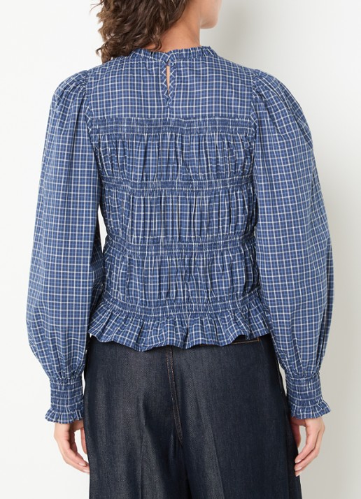 Neo Noir Marcia tuniek met ruitdessin en smockwerk - achterkant 2 blauw