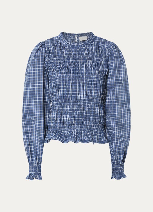 Neo Noir Marcia tuniek met ruitdessin en smockwerk - voorkant 3 blauw