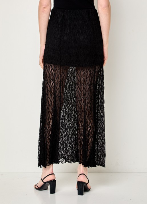 Neo Noir Mariya semi-transparante maxi rok met details van kant - achterkant 4 zwart