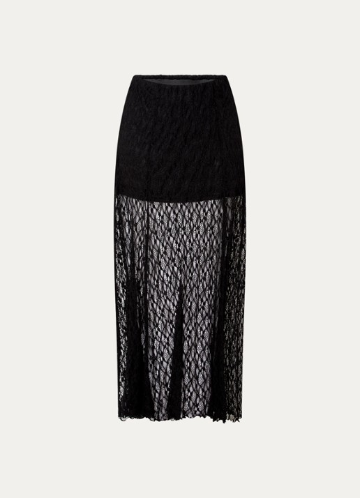 Neo Noir Mariya semi-transparante maxi rok met details van kant - voorkant zwart