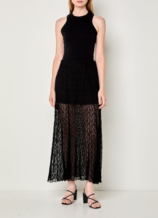 Neo Noir Mariya semi-transparante maxi rok met details van kant - voorkant 2 zwart