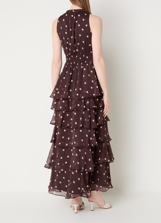 Neo Noir Marli maxi jurk met stippenprint en volants - achterkant 3 donkerbruin