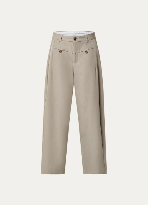 Neo Noir Massie high waist wide fit pantalon met steekzakken - voorkant zand
