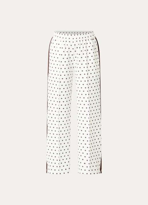 Neo Noir Meggie high waist straight fit trackpants met stippenprint - voorkant 2 gebroken wit