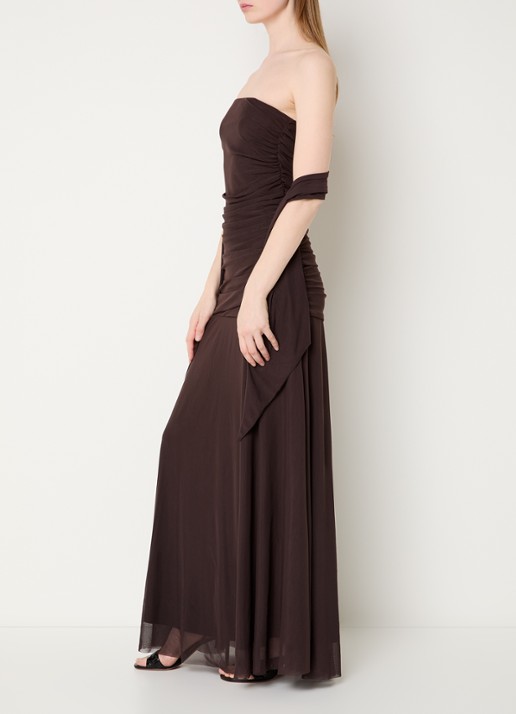 Neo Noir Misi maxi jurk van mesh met sjaalkraag - voorkant 4 donkerbruin