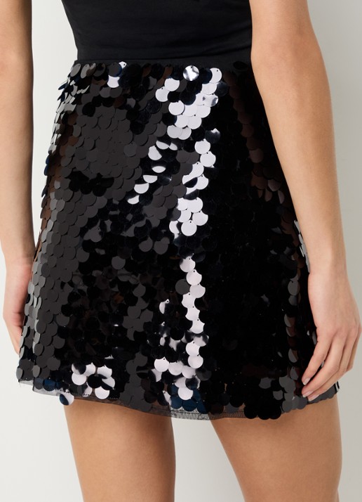 Neo Noir Miva mini rok met pailletten - achterkant 3 zwart