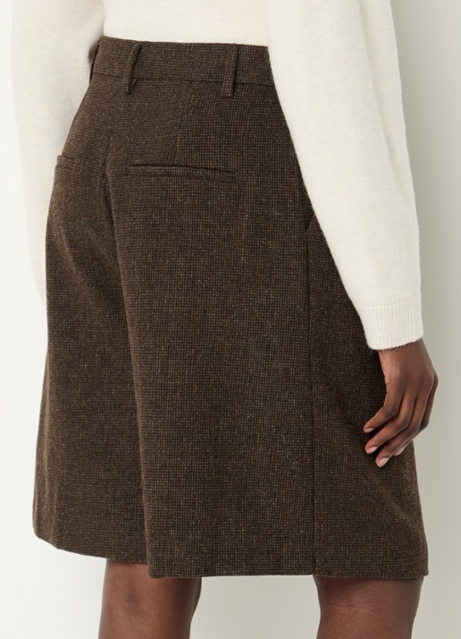 Neo Noir Nika high waist straight fit korte broek in wolblend - achterkant donkerbruin