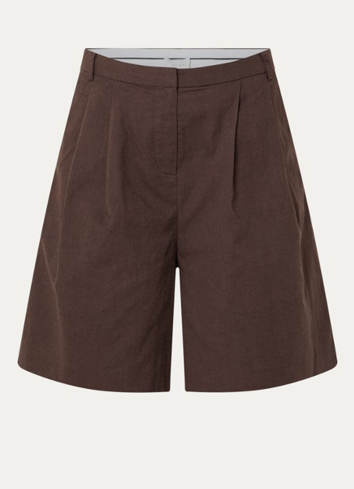 Neo Noir Nika high waist wide fit pantalon in linnenblend - voorkant 2 donkerbruin