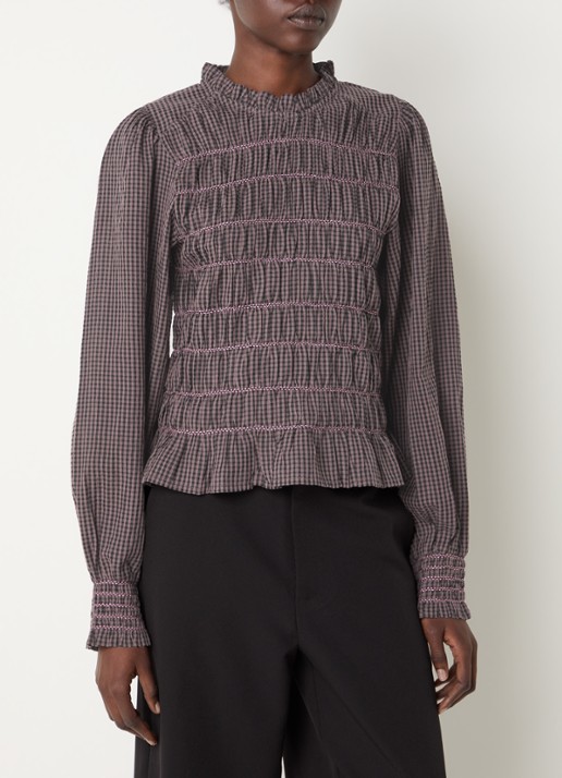 Neo Noir Oliana tuniek met ruitdessin en smockwerk