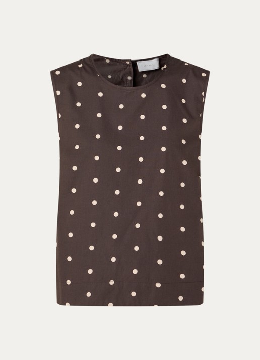 Neo Noir Polly mouwloze top met stippenprint - voorkant donkerbruin