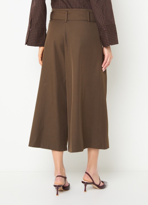 Neo Noir Rilene high waist wide fit culotte met ceintuur - achterkant 3 bruin