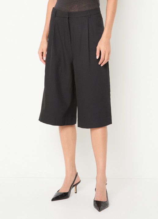 Neo Noir Rima high waist wide fit korte pantalon met plooidetail