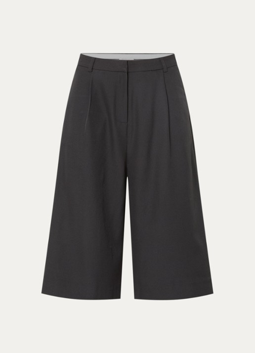 Neo Noir Rima high waist wide fit korte pantalon met plooidetail - voorkant zwart