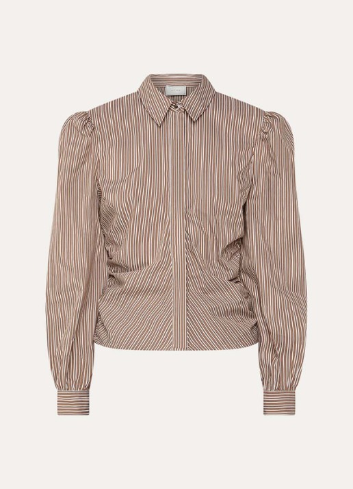 Neo Noir Ritta blouse met smockwerk en streepprint - voorkant 2 lichtbruin
