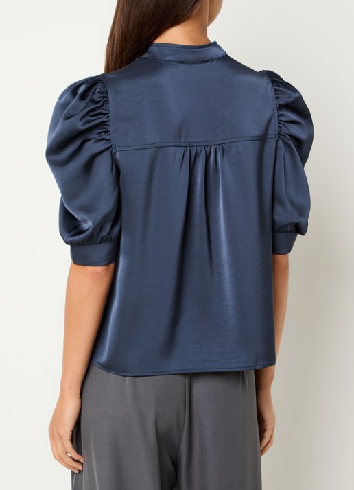 Neo Noir Roella top van satijn met pofmouw - achterkant 2 donkerblauw