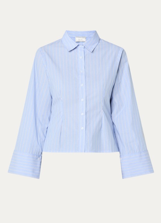 Neo Noir Rosa cropped blouse met streepprint - voorkant lichtblauw