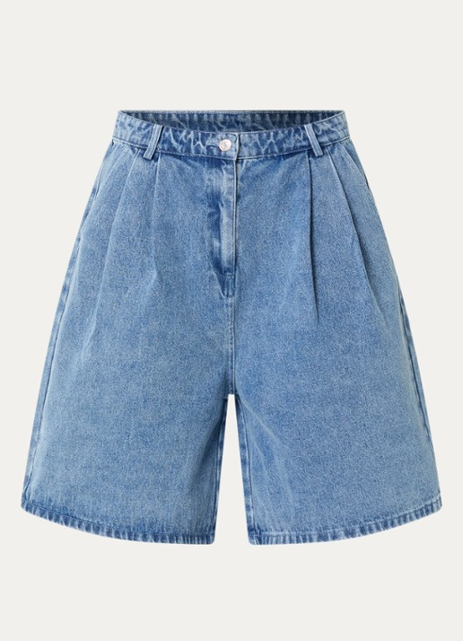 Neo Noir Rosel mid waist wide fit korte broek met medium wassing  - voorkant 3 indigo