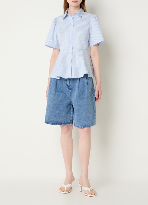 Neo Noir Rosel mid waist wide fit korte broek met medium wassing  - voorkant 4 indigo