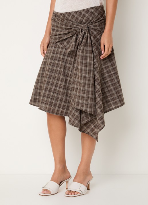 Neo Noir Sabella asymmetrische midi rok met ruitdessin en geknoopt detail